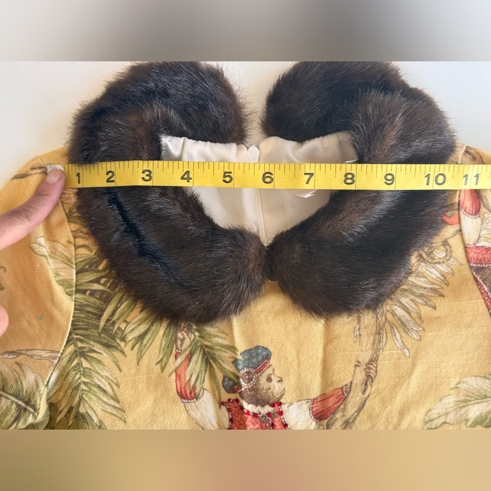Vintage Trish Scully Monkey Palm Tree Faux Fur Collar Rhinestone Dress Girls 8 - Picture 7 of 11